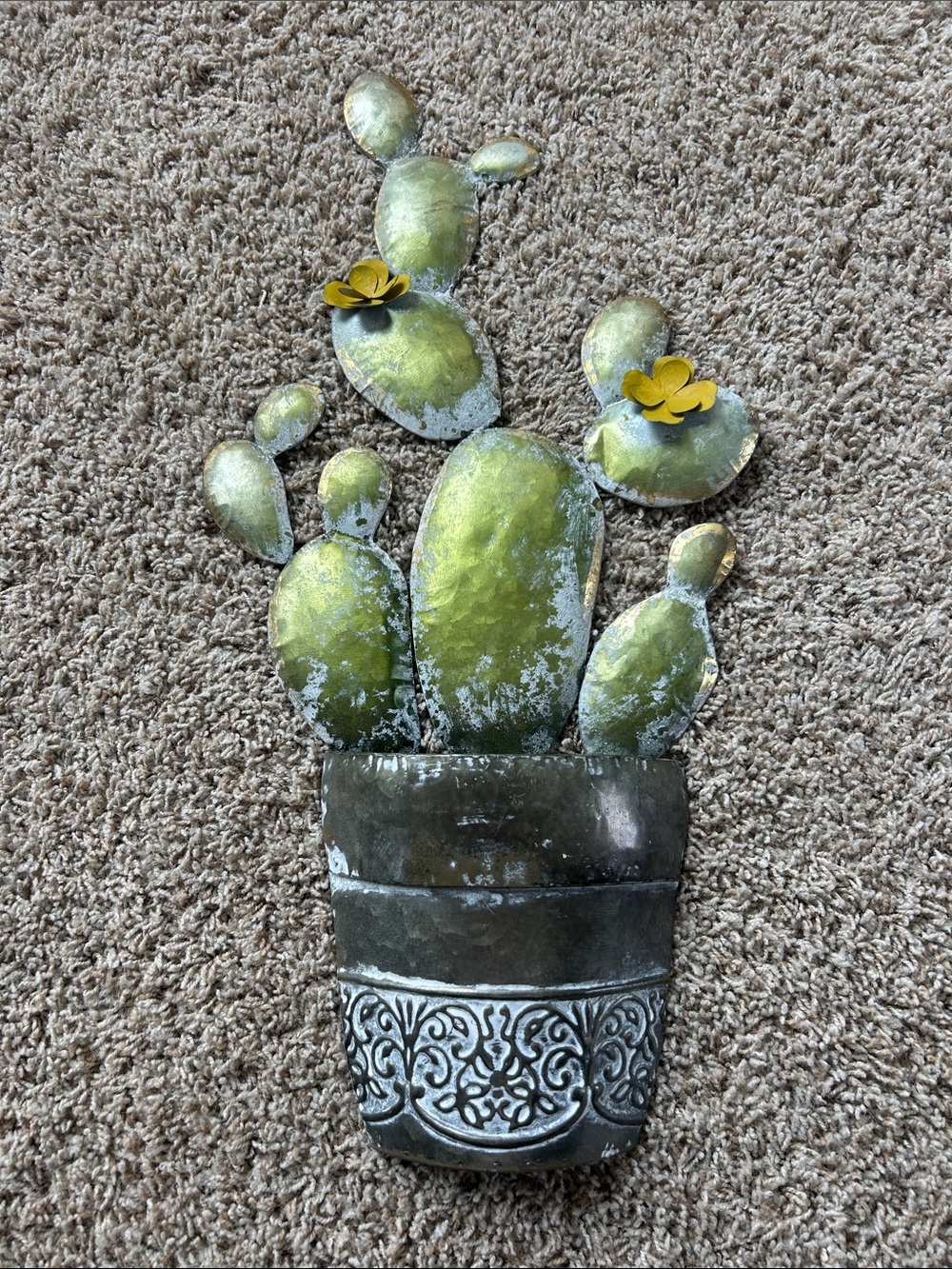 Metal Cactus Wall Art with Yellow Flowers